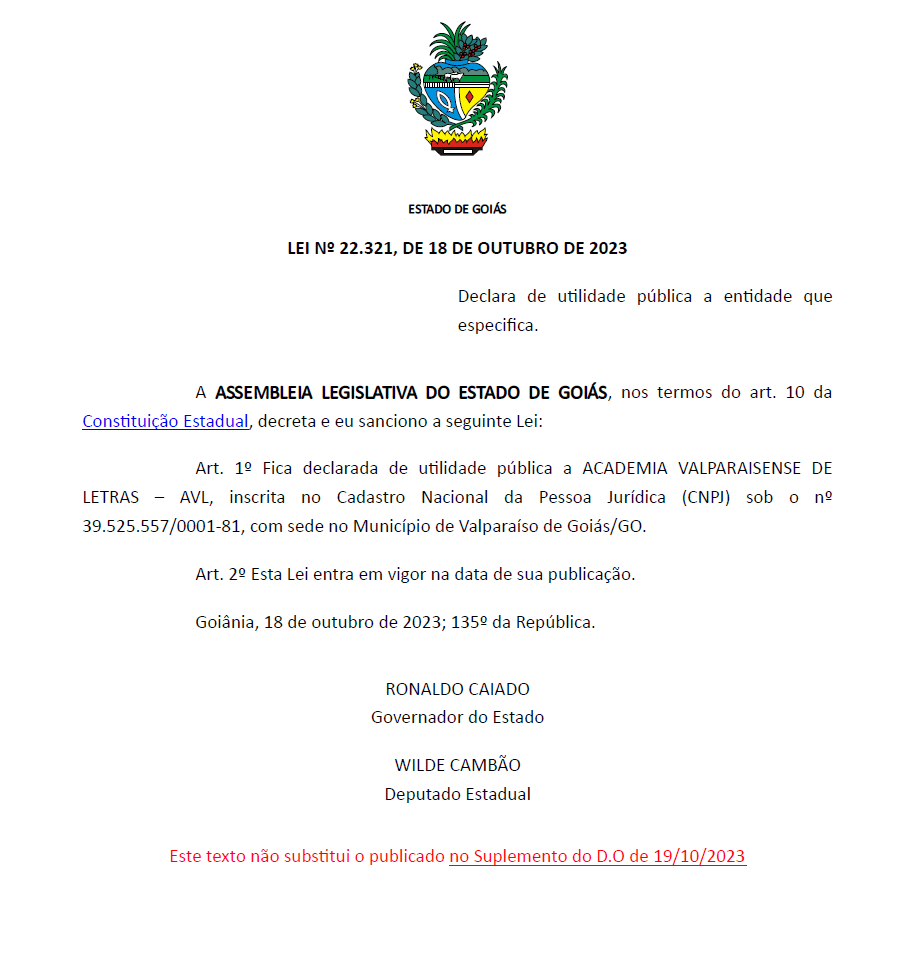Academia Valparaisense de Letras é declarada Utilidade Pública Estadual